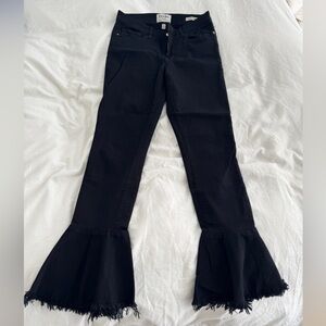 FRAME Size 27 Black Fringe Cuff Flare Bell Bottom Jeans